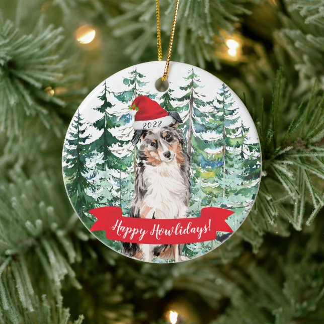 Adorno De Cerámica Felices Navidades del Pastor Australiano de Perros (Árbol)