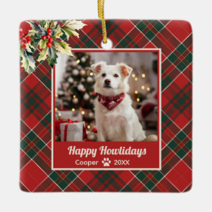 Adorno De Cerámica Felices Navidades del perro rojo de Howlidays