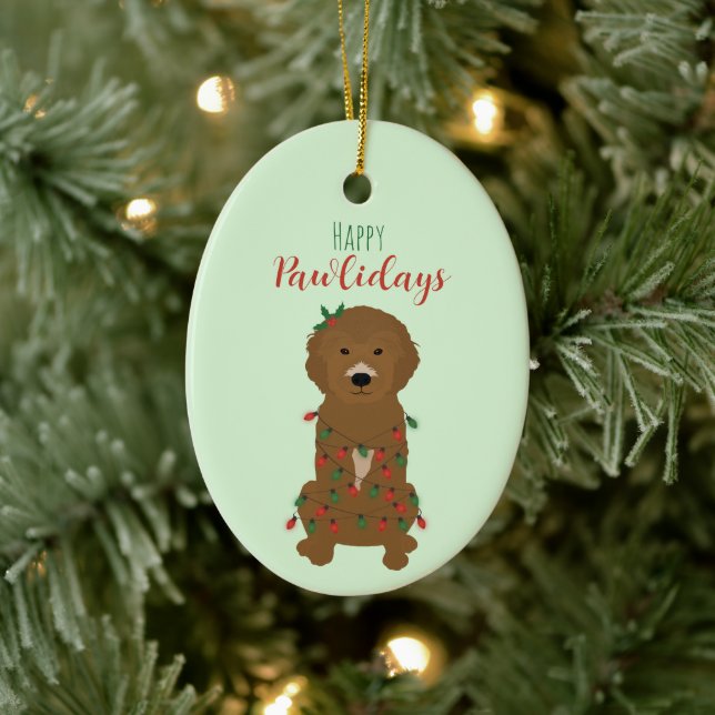 Adorno De Cerámica Felices Pawlidays Luces de Navidades Goldendoodle (Árbol)