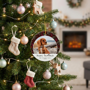 Adorno De Cerámica Felices Pawlidays Mascota de Perros Foto Navidades