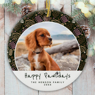 Adorno De Cerámica Felices Pawlidays Mascota de Perros Foto Navidades