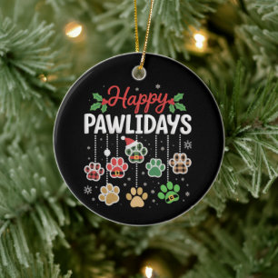 Adorno De Cerámica Felices Pawlidays Perro Divertido Navidad Pata Xma