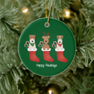 Adorno De Cerámica Felices Pawlidays Welsh Wire Fox Terrier Dogs
