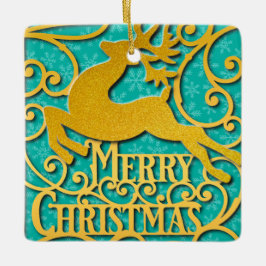 Adorno De Cerámica Felices siluetas de renos navideños copo de nieve