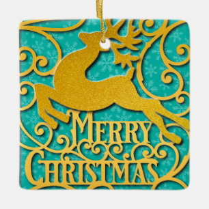 Adorno De Cerámica Felices siluetas de renos navideños copo de nieve