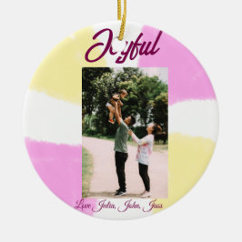 Adorno De Cerámica Felices vacaciones de color amarillo rosa foto fam