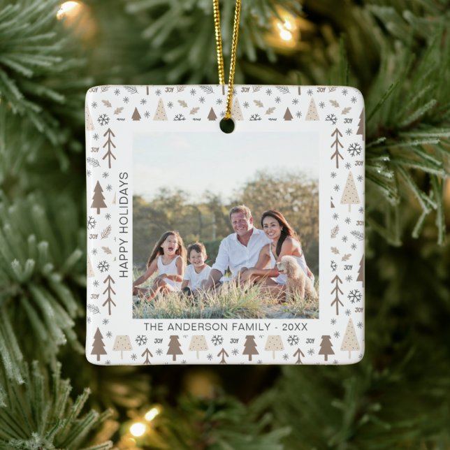 Adorno De Cerámica Felices vacaciones, foto moderna (Árbol)