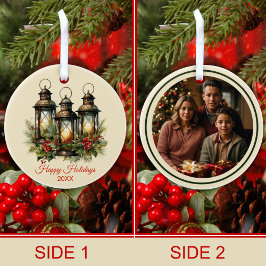 Adorno De Cerámica Felices vacaciones Linternas de Invierno Foto Pers