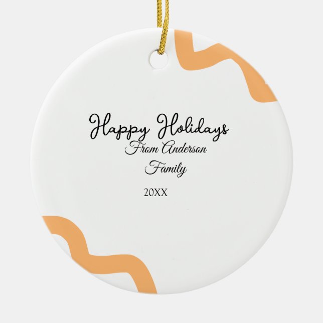 Adorno De Cerámica Felices vacaciones naranja negro nombre fecha año  (Frente)