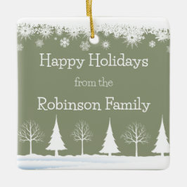 Adorno De Cerámica Felices vacaciones Navidades Sage Green Custom Nam