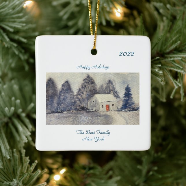 Adorno De Cerámica Felices vacaciones Navidades vacaciones en una cas (Árbol)