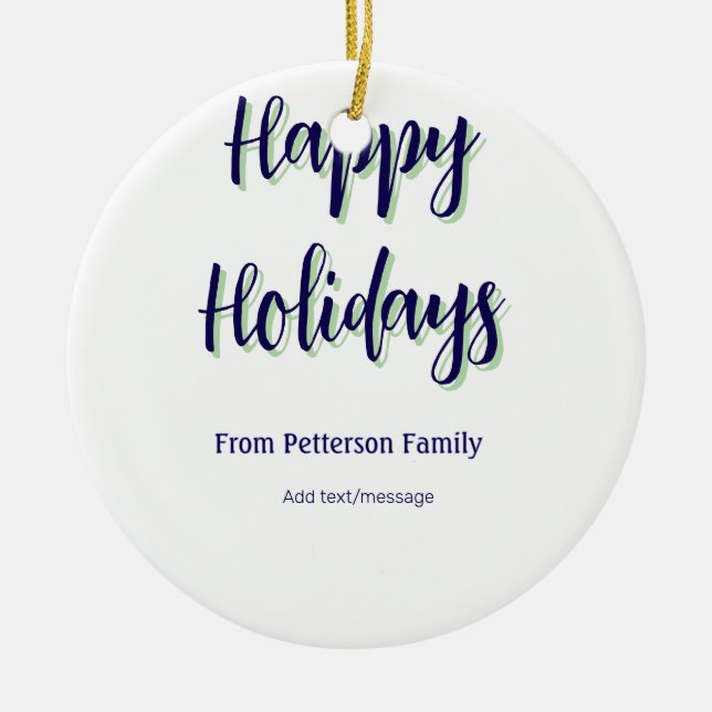 Adorno De Cerámica Felices vacaciones Navidades verdes azules y moder (Frente)