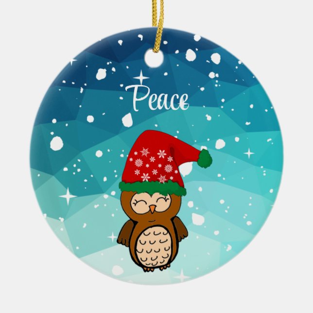 Adorno De Cerámica Felicidad a las búhes de Navidades Kawaii (Frente)