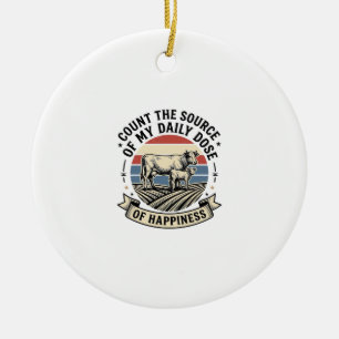 Adorno De Cerámica Felicidad de Vaca Diseño de Camiseta de Granja Vin