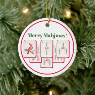 Adorno De Cerámica Felicidad Mahjmas Fichas de Mahjong Navidad Bam