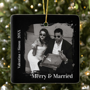 Adorno De Cerámica Felicidad y Matrimonio Minimalista en Negrita Foto