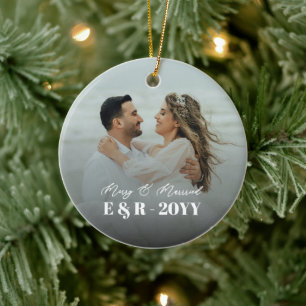 Adorno De Cerámica Felicidad y Matrimonio Monograma Año Recién Casado