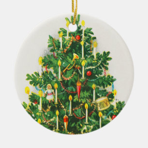Adorno De Cerámica Felicitaciones de Navidad, tarjeta vintage, árbol