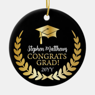 Adorno De Cerámica Felicitaciones Grad Laurel Wreath Year Name Black