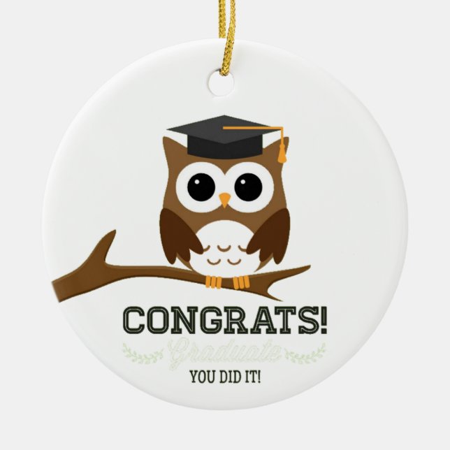 Adorno De Cerámica Felicitaciones Graduate Owl (Frente)
