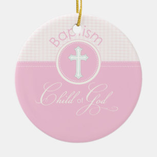 Adorno De Cerámica Felicitaciones por Bautizo Rosa, Regalos Redondos