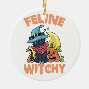 Adorno De Cerámica Feline Witchy Funny Spooky Halloween Cat Kitten