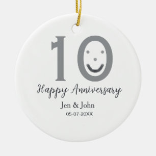 Adorno De Cerámica Feliz 10° aniversario fecha gris emoji negrita