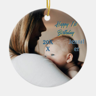 Adorno De Cerámica Feliz 1er cumpleaños niños bebé madre azul amarill