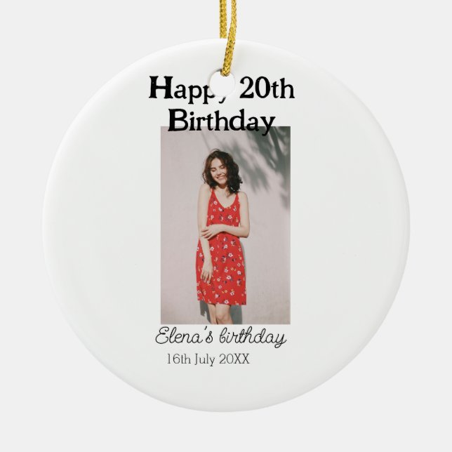 Adorno De Cerámica Feliz 20 cumpleaños foto simple moderna mínima (Frente)