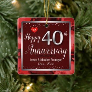 Adorno De Cerámica Feliz 40° aniversario Boda nombre personalizado
