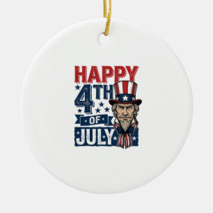 Adorno De Cerámica Feliz 4 de julio Camiseta de tío patriótico vintag
