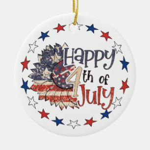Adorno De Cerámica Feliz 4 De Julio Foto Personalizada