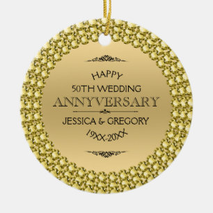 Adorno De Cerámica Feliz 50° aniversario Diamantes y Oro