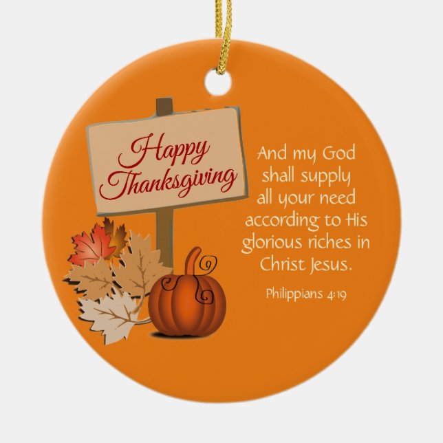 Adorno De Cerámica FELIZ AGRADECIMIENTO A LOS filipinos NARANJA 4:19  (Frente)