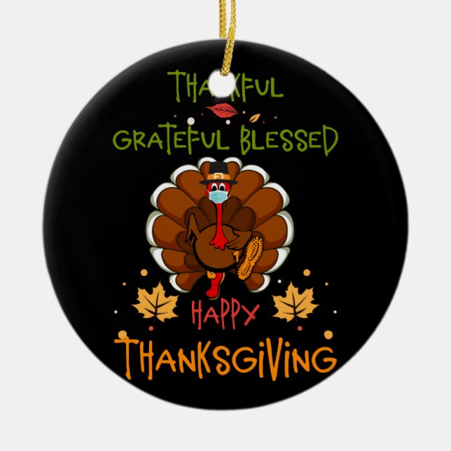 Adorno De Cerámica Feliz agradecimiento a Turquía con una máscara de  (Frente)