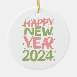 Adorno De Cerámica Feliz Año Nuevo 2024