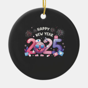 Adorno De Cerámica Feliz Año Nuevo 2025 Bola de Discoteca de Enfermer