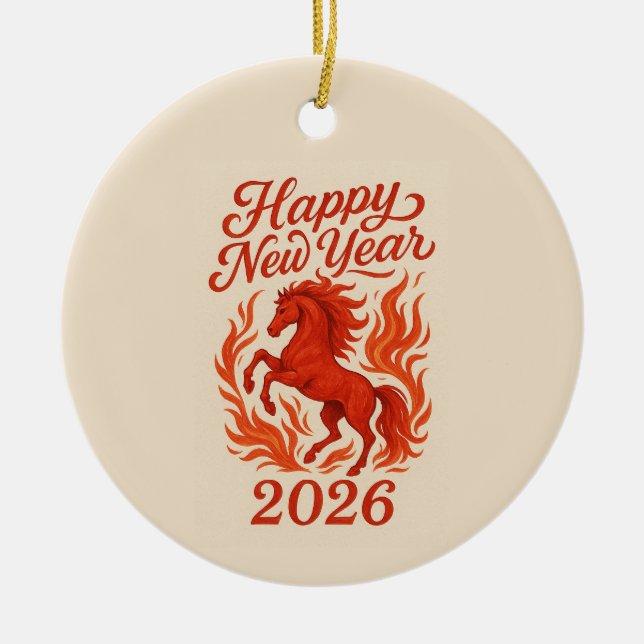 Adorno De Cerámica Feliz Año Nuevo 2026 Fiery Horse (Frente)