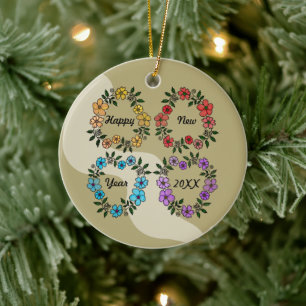 ADORNO DE CERÁMICA FELIZ AÑO NUEVO 20XX PERSONALIZADO Y LUMINOSAS DE 
