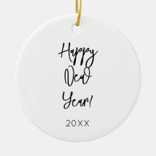 Adorno De Cerámica ¡Feliz Año Nuevo! Patrón de texto moderno Ce blanc