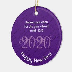 Adorno De Cerámica Feliz Año Nuevo RENOVAR VISIÓN 2020 Elegante PURPU