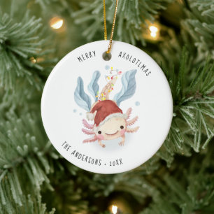 Adorno De Cerámica Feliz Axolotlnavidad Navidad Acuarela Adorable