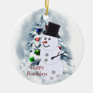 Adorno De Cerámica Feliz Bowlidays Snowman