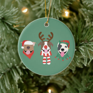 Adorno De Cerámica Feliz Bulldog navideño