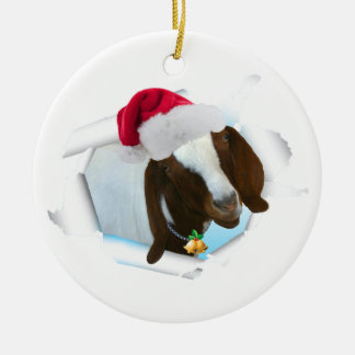 Adorno De Cerámica Feliz cabra del navidad del país con el gorra y