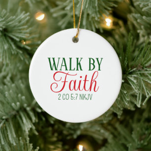 Adorno De Cerámica Feliz Caminata de Navidad de Faith Bible Verse Whi