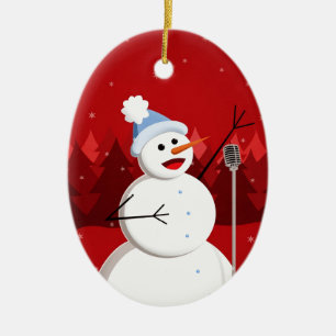 Adorno De Cerámica Feliz canto de Navidades de Snowman Personalizado