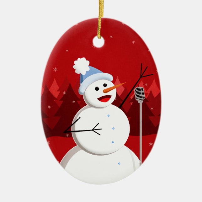 Adorno De Cerámica Feliz canto de Navidades de Snowman Personalizado  (Frente)