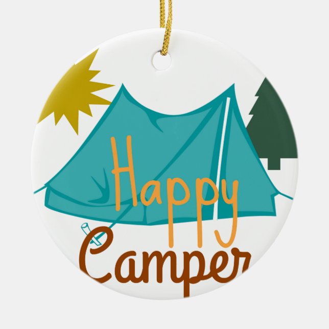 Adorno De Cerámica Feliz carpa de camper al aire libre (Frente)