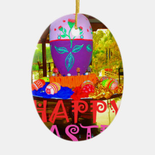 Adorno De Cerámica Feliz centro de Huevo de Pascua para primavera